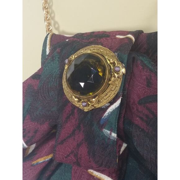 Artisan Vintage Silk Tie Necklace Milano Upcycled Antique Gold Brooch Accent NEW - Picture 6 of 13